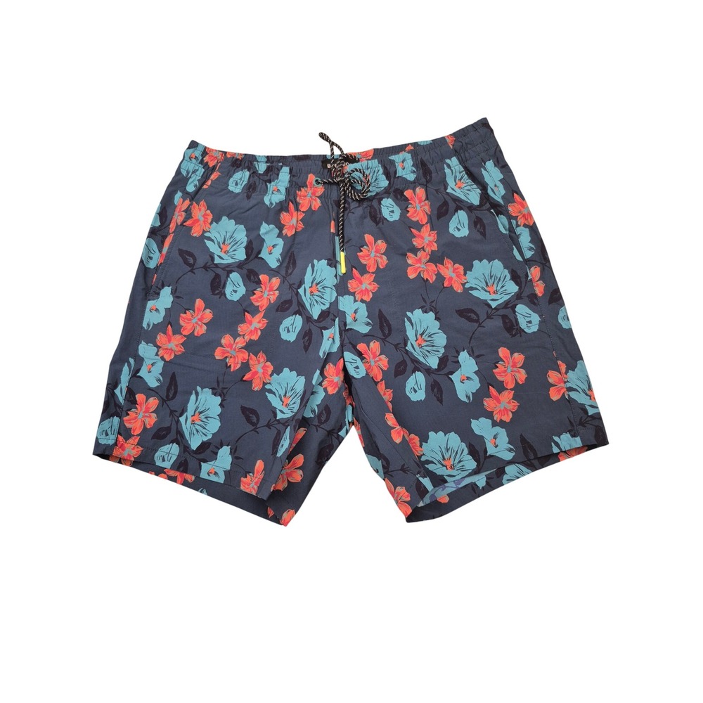 Bonobos Mens Floral Swim Trunks Navy Blue Teal Coral 7 Inch Inseam Size M